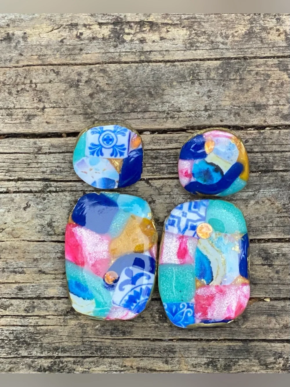 Handcrafted Colorful Mosaic Statement Earrings - Multi